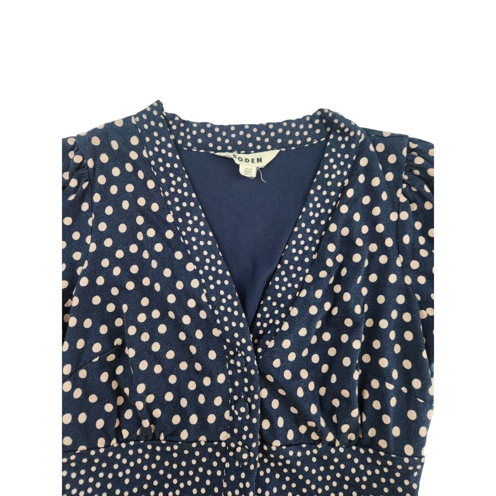 Boden Natalia Jersey Tea Midi Dress Womens Size 2 Navy Pink Polka Dot Pockets - Picture 4 of 9